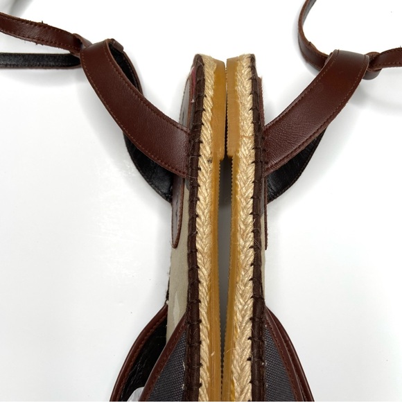 Burberry Tricolor Canvas And Leather Ankle Wrap Espadrille Flats Size 40 - Picture 11 of 16